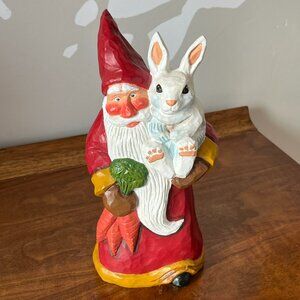 Susan M. Smith Santa Claus Holding Bunny Rabbit Christmas Figurine 2001 Vintage